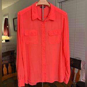 🦅 American Eagle Outfitters Bright Coral sheer Blouse size Lg